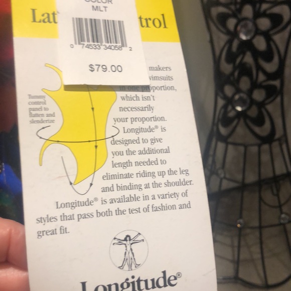 Longitude tank style one piece bathing suit w vibrant colors gold trim medium - Picture 5 of 6